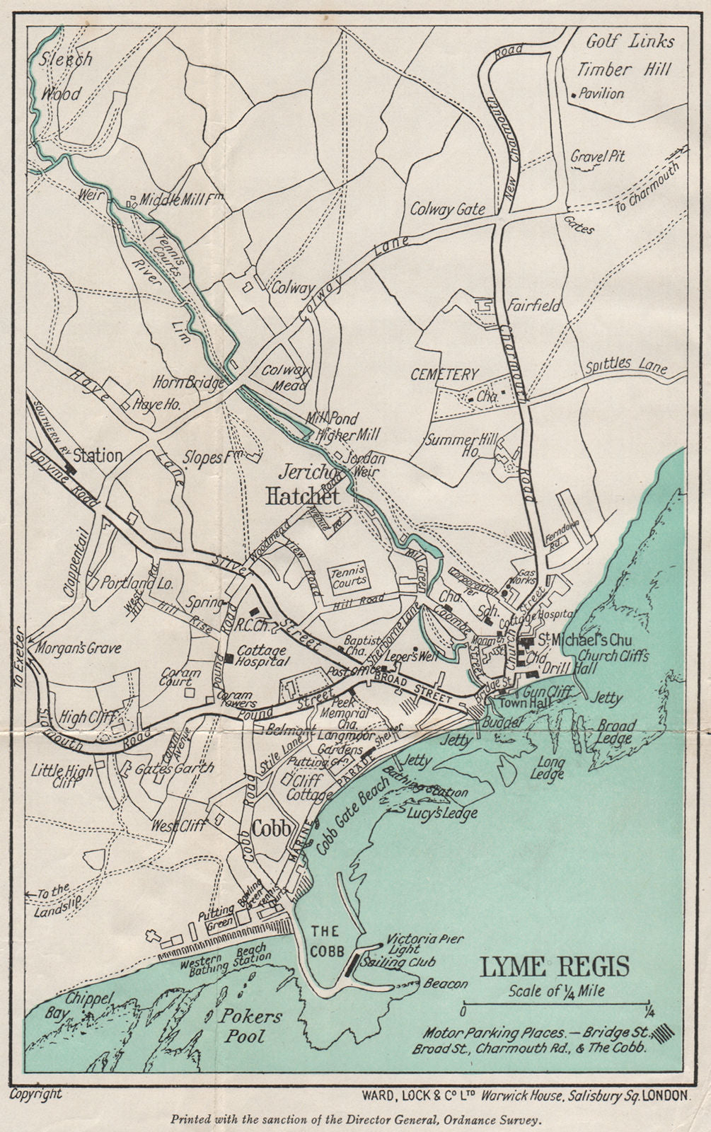 LYME REGIS vintage town/city plan. Dorset. WARD LOCK 1938 old vintage map